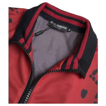 Dolce & Gabbana Red Leopard Polyester Bomber Full Zip Jacket