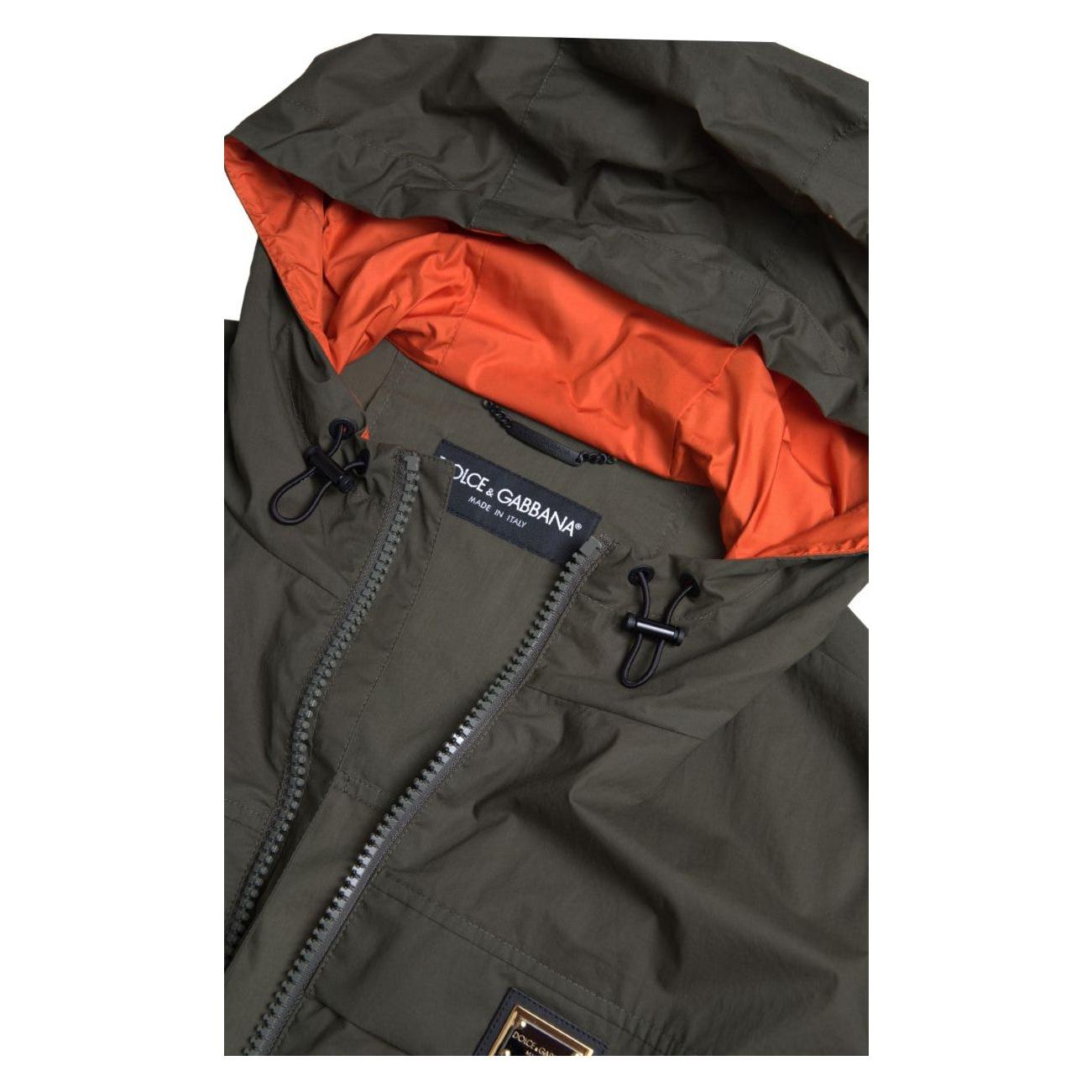 Dolce & Gabbana Elegant Hooded Full Zip Jacket in Green and Orange Dolce & Gabbana