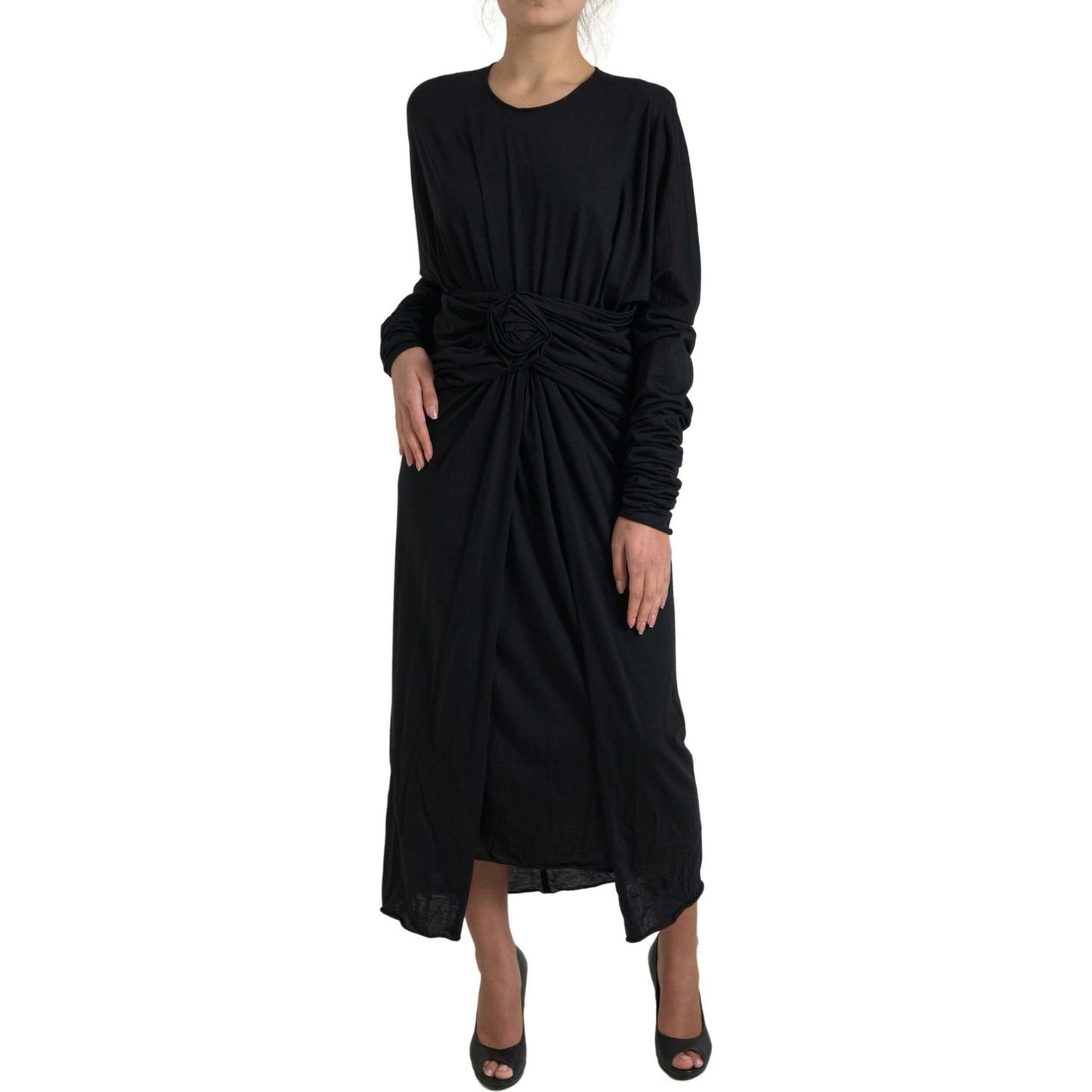 Dolce & Gabbana Elegant Black Wool Wrap Dress Dolce & Gabbana