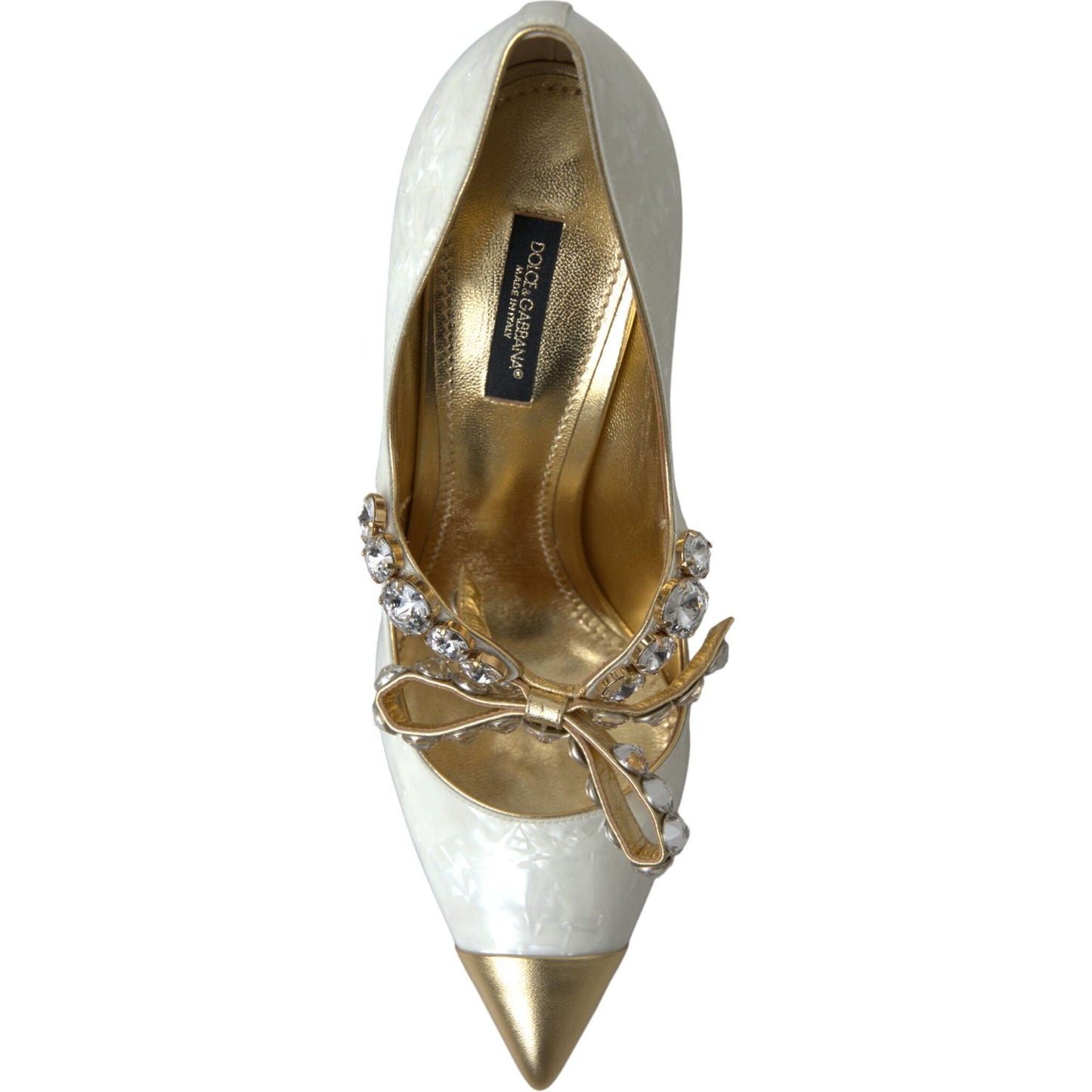 Dolce & Gabbana Elegant White Patent Crystal Bow Heels Dolce & Gabbana