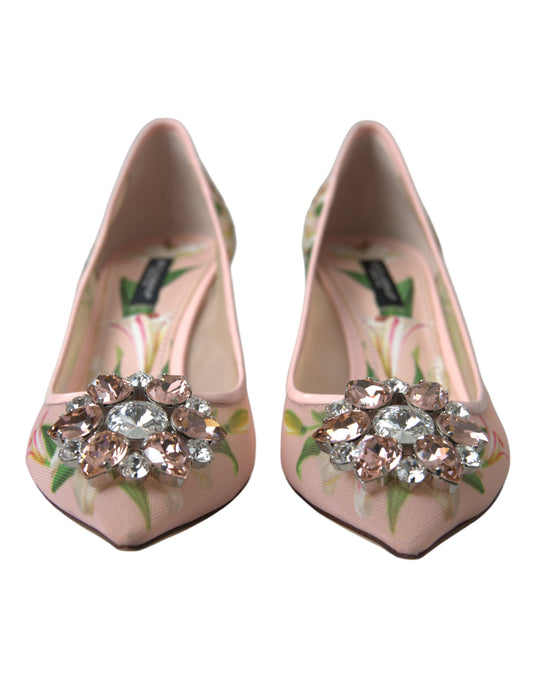 Dolce & Gabbana Elegant Pink Floral Crystal Pumps Dolce & Gabbana