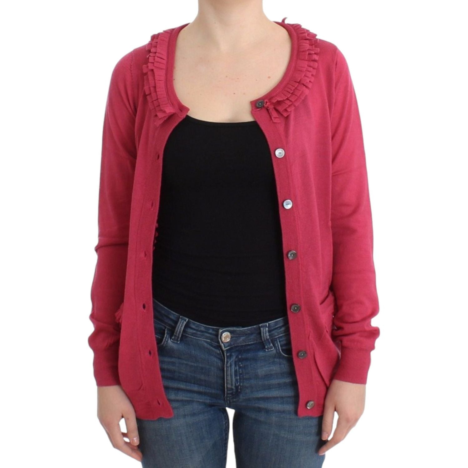 كارديجان من الصوف بتفاصيل كشكش من جون جاليانو باللون الوردي