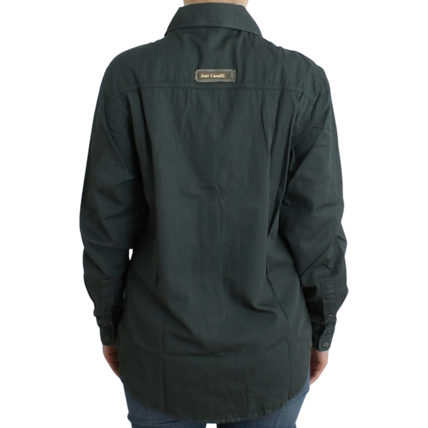 قميص كافالي الأنيق المصنوع من القطن باللون الرمادي بأزرار