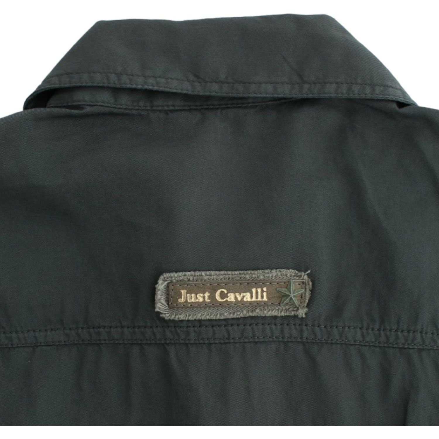 قميص كافالي الأنيق المصنوع من القطن باللون الرمادي بأزرار