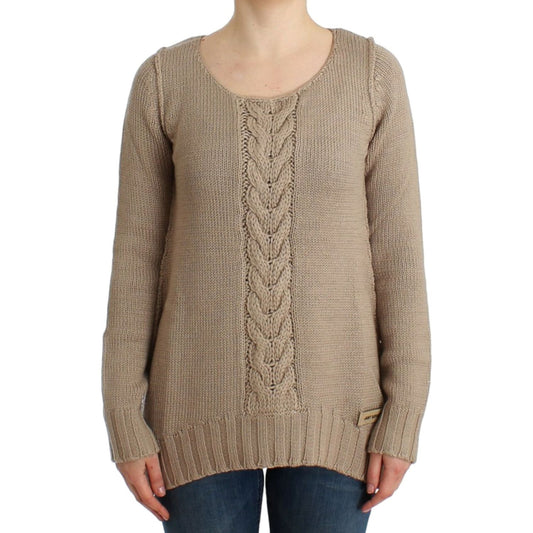 Cavalli Elegant Beige Knitted Crew Neck Sweater Cavalli