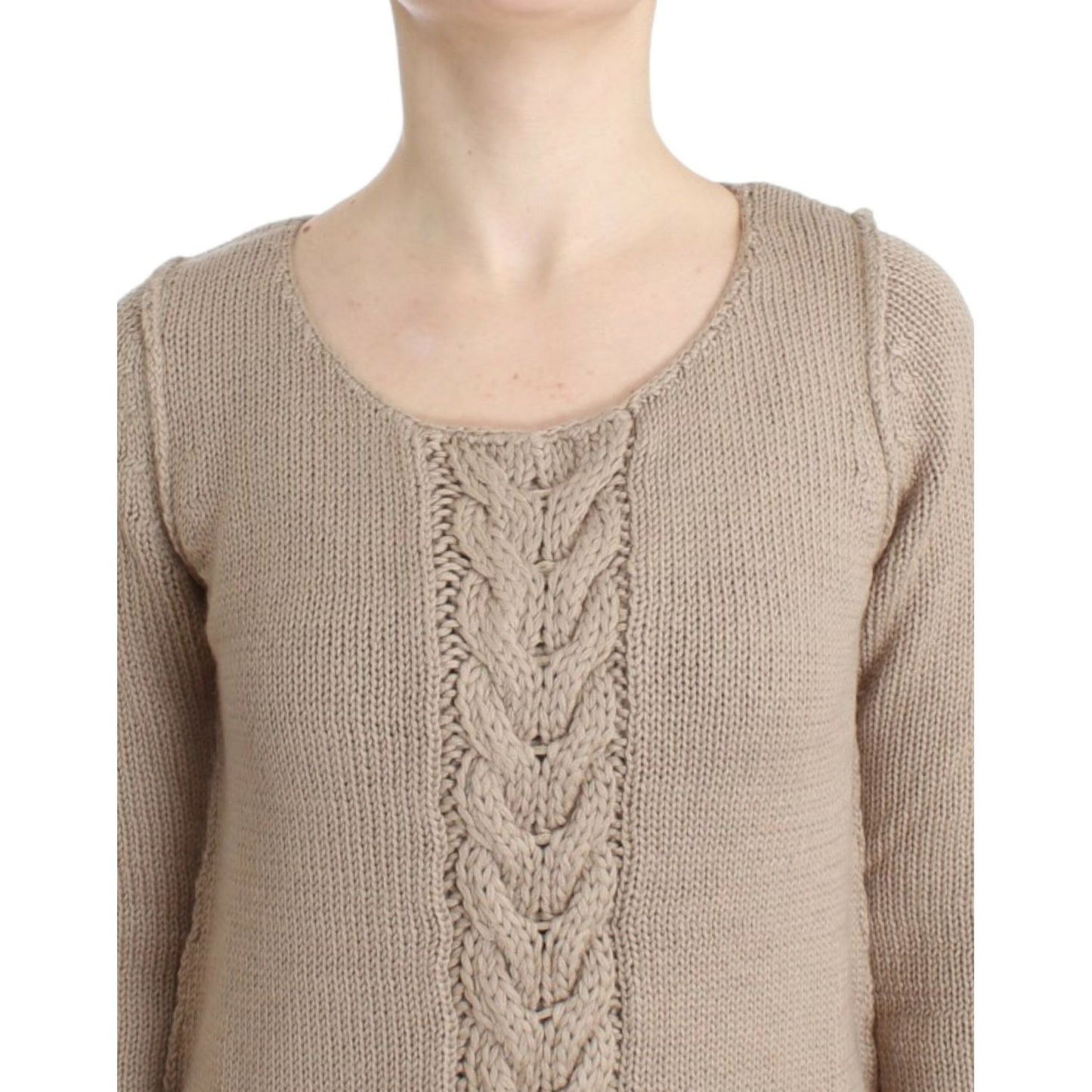 Cavalli Elegant Beige Knitted Crew Neck Sweater Cavalli