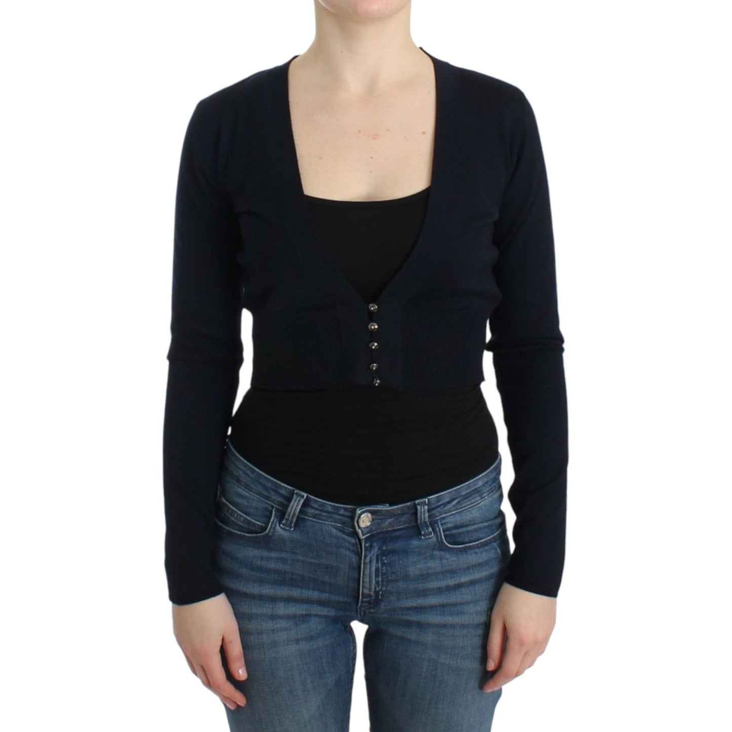 Cavalli Elegant Black Cropped Virgin Wool Cardigan Cavalli