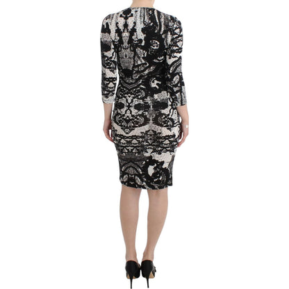 Cavalli Black Printed Sheath Dress Cavalli