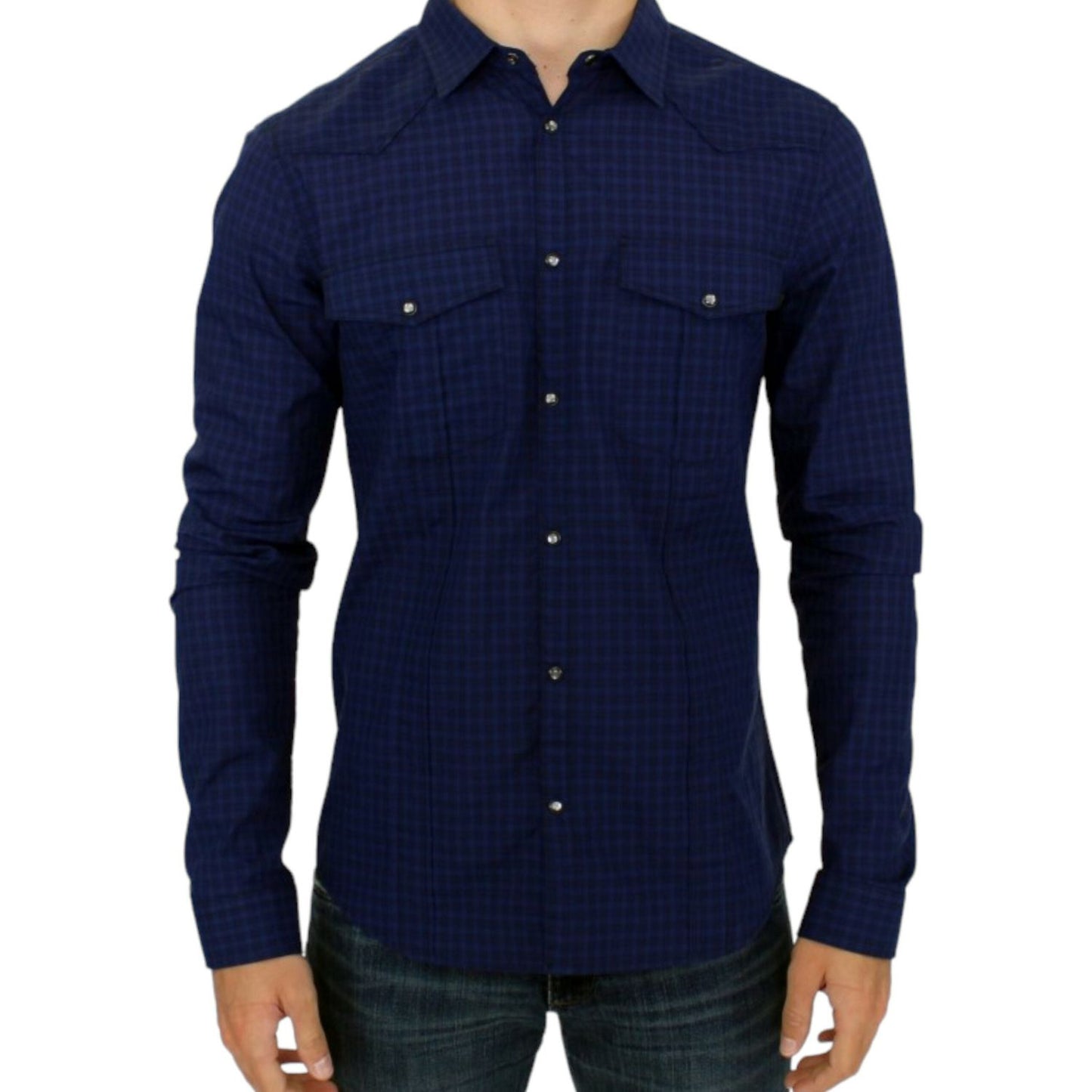 Costume National Blue checkered cotton shirt
