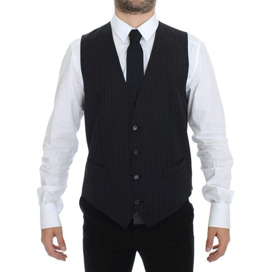 Dolce & Gabbana Elegant Gray Striped Dress Vest Dolce & Gabbana