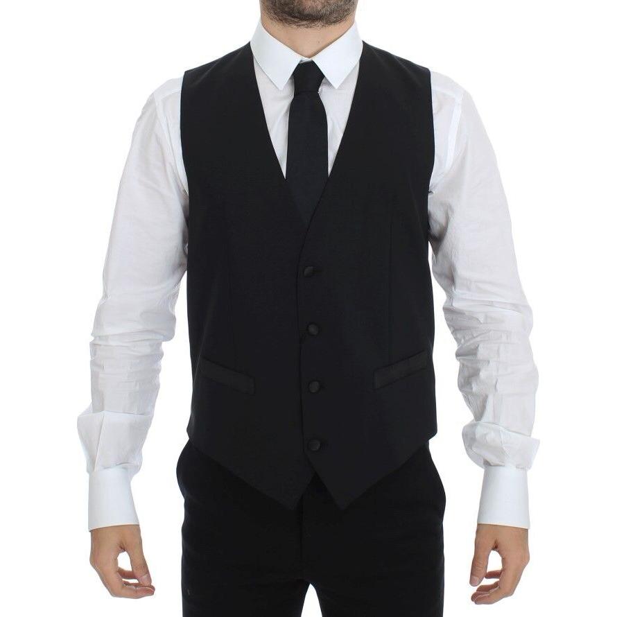 Dolce & Gabbana Black Wool Silk Stretch Dress Vest Blazer