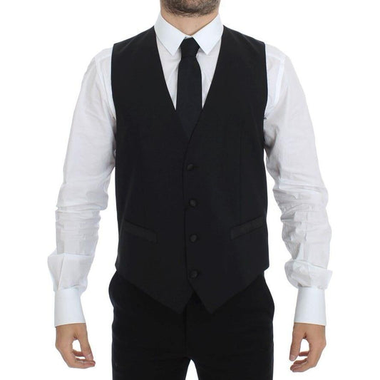 Dolce & Gabbana Black Wool Silk Stretch Dress Vest Blazer