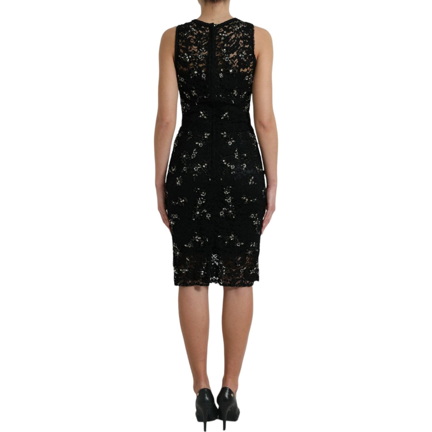 Dolce & Gabbana Exquisite Black Floral Lace Crystal Sheath Dress Dolce & Gabbana