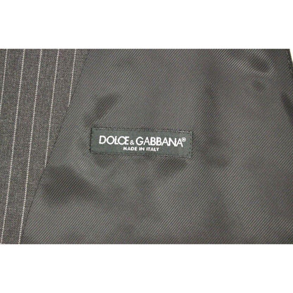Dolce & Gabbana Gray Striped Wool Single Breasted Vest