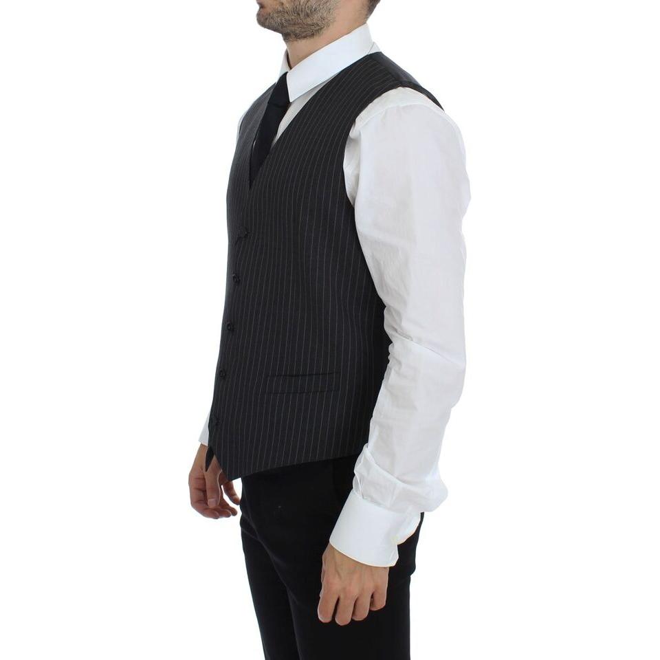 Dolce & Gabbana Elegant Gray Striped Wool Dress Vest Dolce & Gabbana