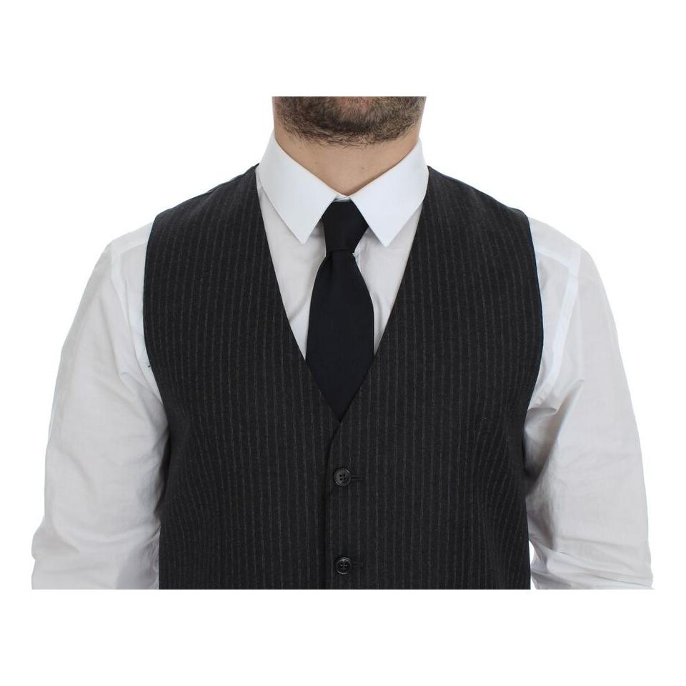 Dolce & Gabbana Gray Striped Wool Single Breasted Vest