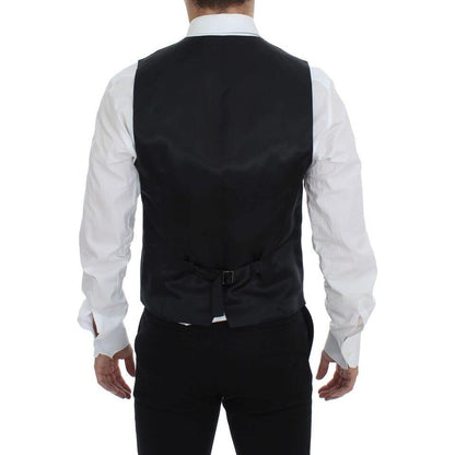 Dolce & Gabbana Black Striped Wool Single Breasted Vest