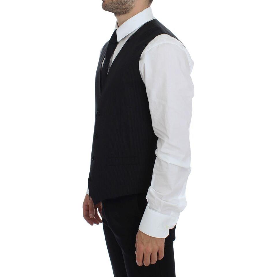 Dolce & Gabbana Elegant Black Striped Wool Dress Vest Dolce & Gabbana