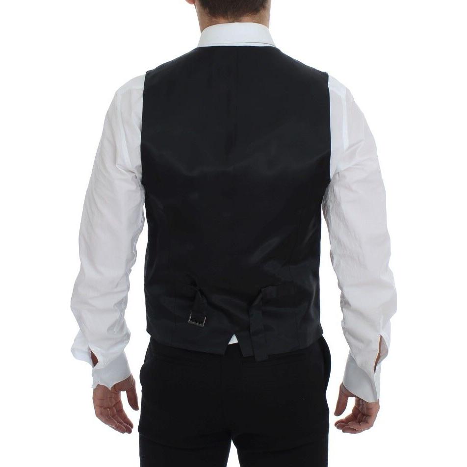 Dolce & Gabbana Gray Striped Wool Single Breasted Vest