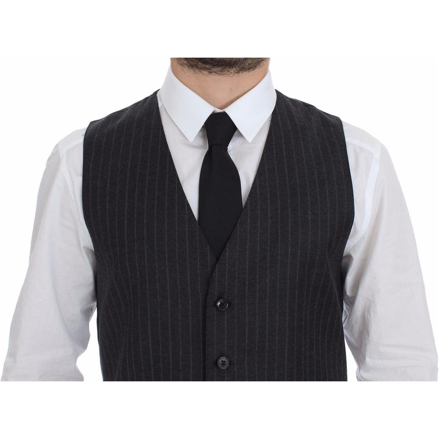 Dolce & Gabbana Elegant Gray Striped Dress Vest Dolce & Gabbana