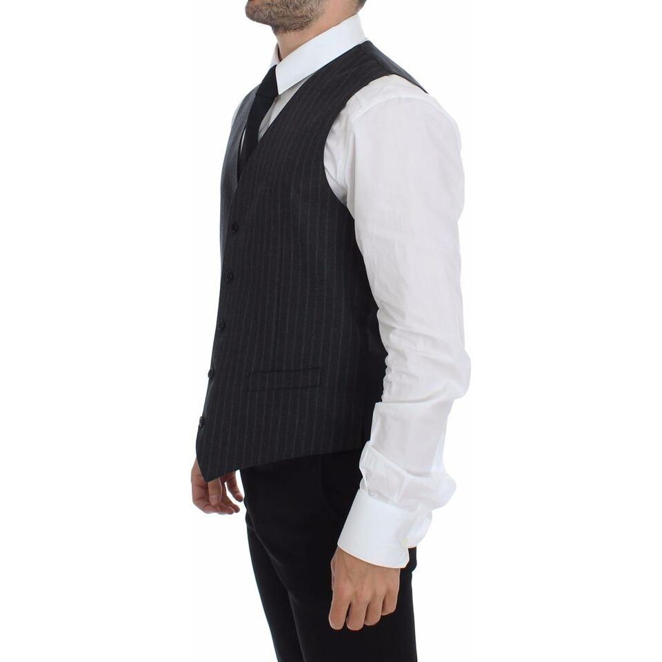 Dolce & Gabbana Elegant Gray Striped Dress Vest Dolce & Gabbana