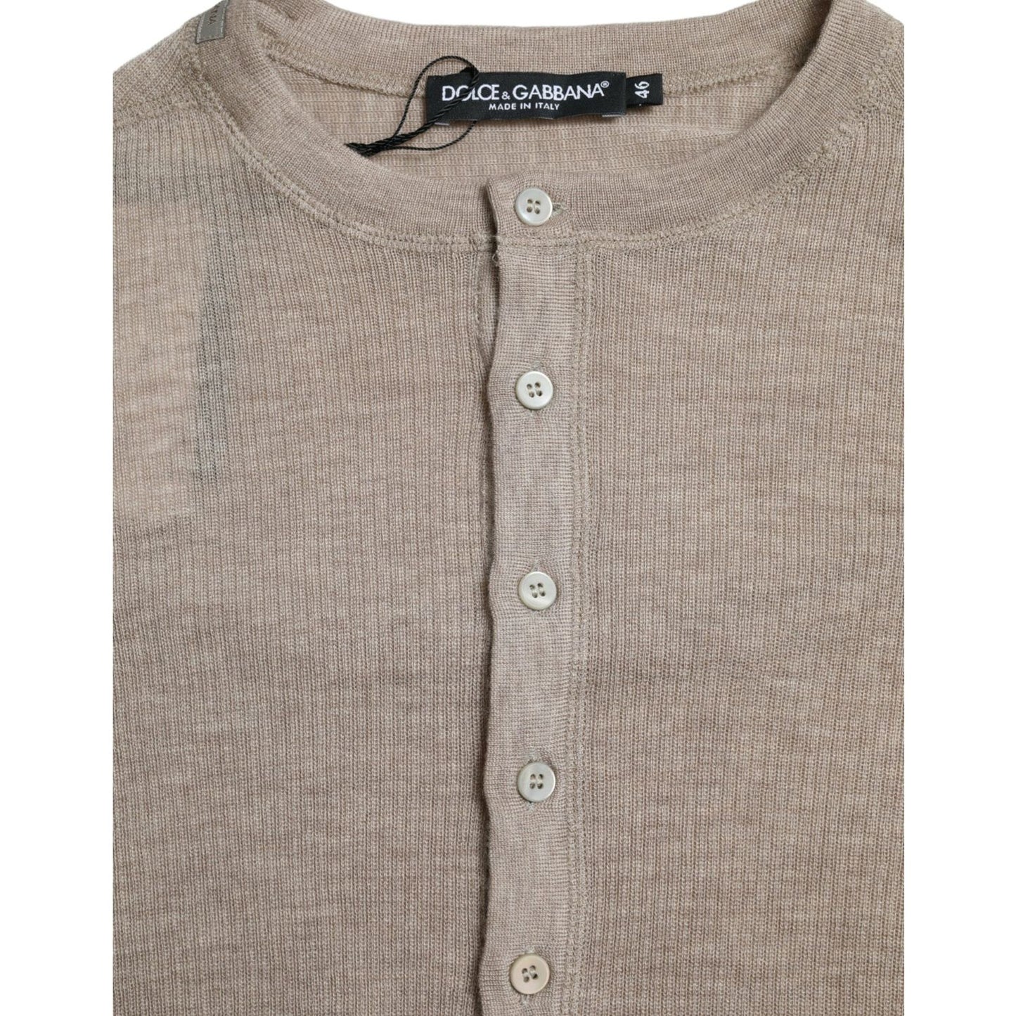 Dolce & Gabbana Henley Pullover Beige Cashmere Sweater