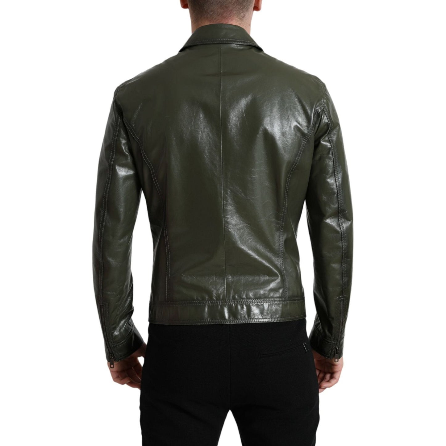 Dolce & Gabbana Emerald Elegance Leather Biker Jacket Dolce & Gabbana