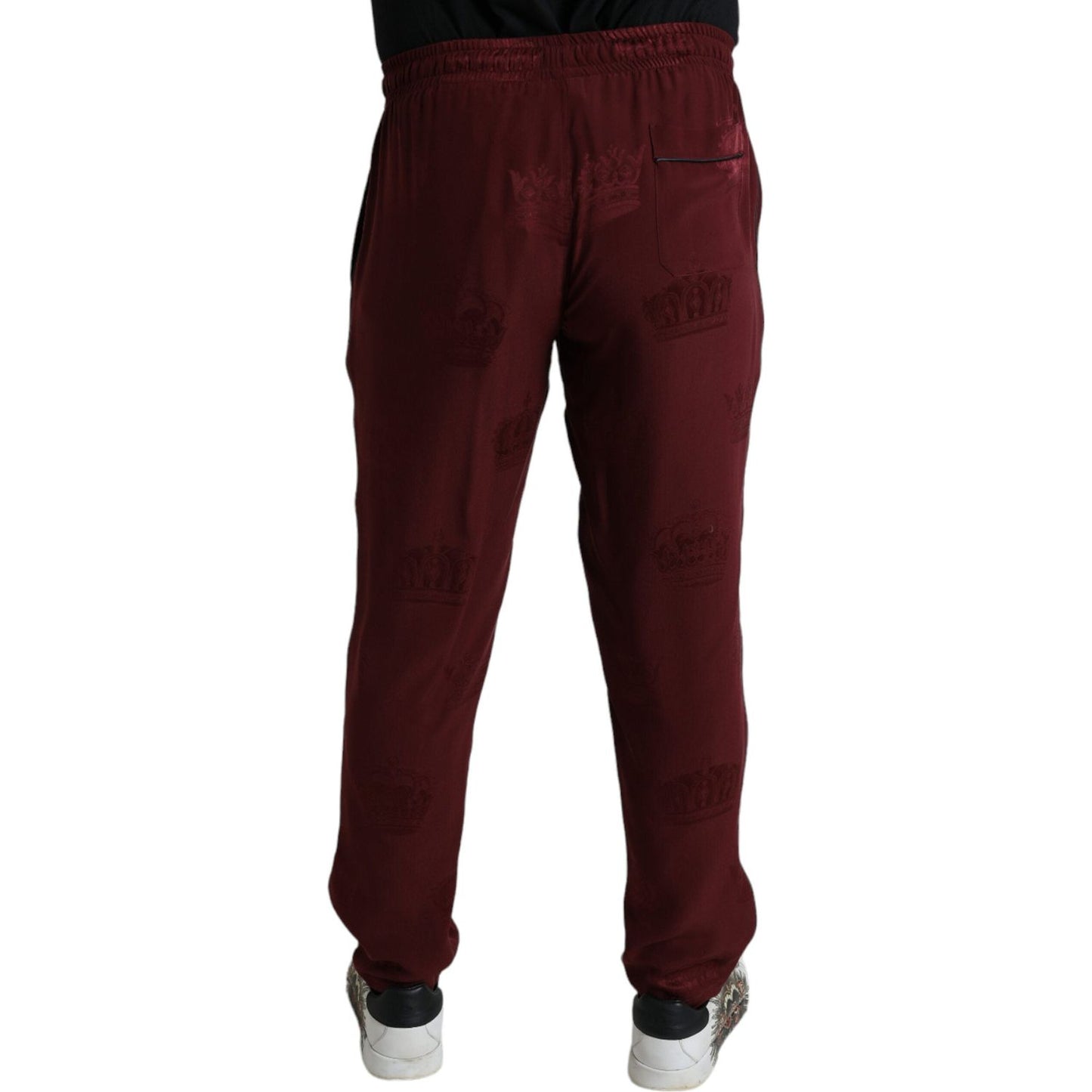 Dolce & Gabbana Maroon Crown Pattern Silk Pajama Pants