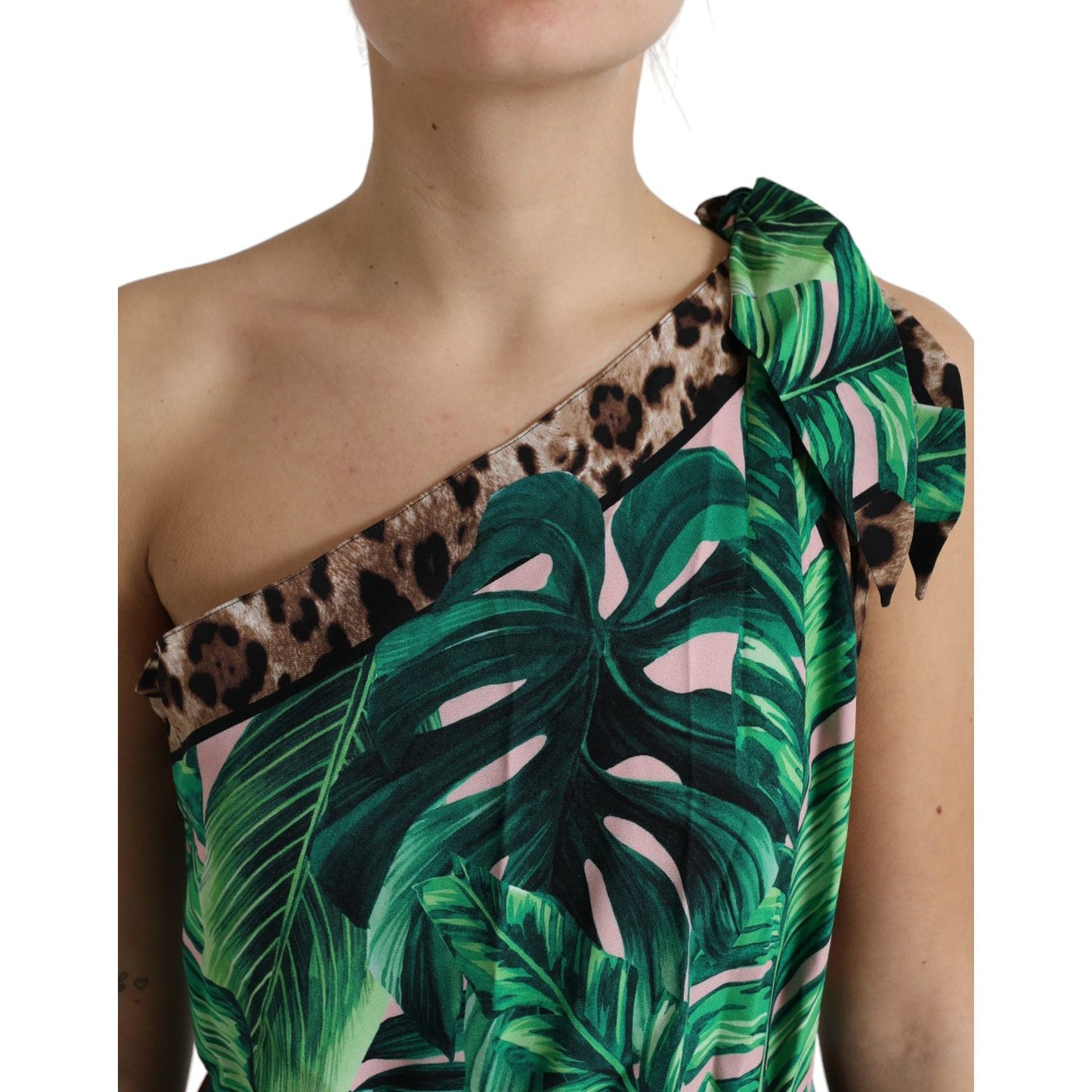 Dolce & Gabbana Tropical Jungle Print One-Shoulder Dress Dolce & Gabbana