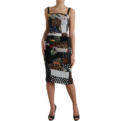 Dolce & Gabbana Multicolor Patchwork Midi Floral Leopard Bodycon Dress