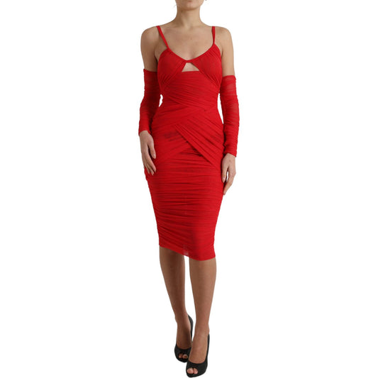 Dolce & Gabbana Red Nylon Stretch Cut Out Midi Dress