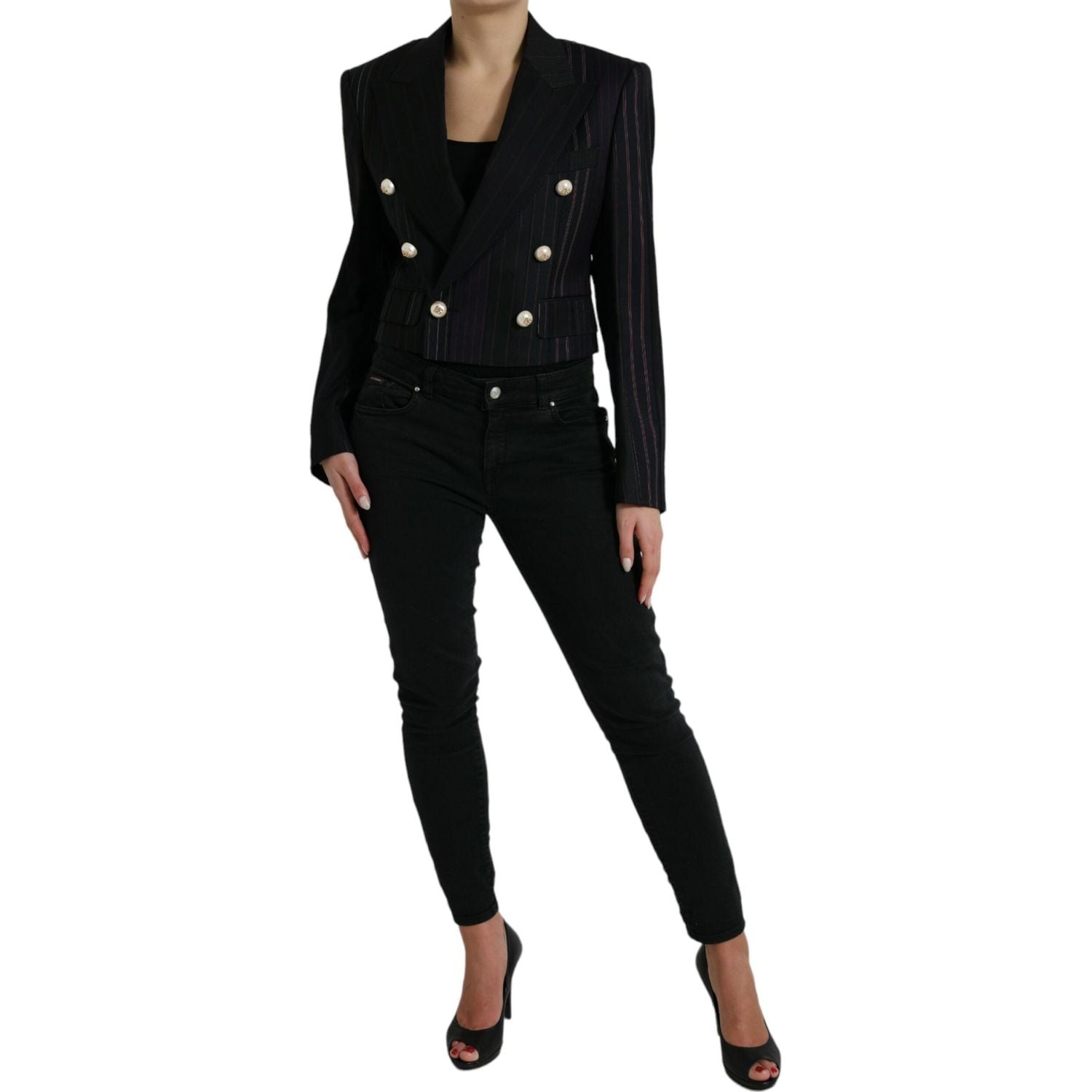 سترة صوفية أنيقة مخططة مزدوجة الصدر من دولتشي آند غابانا