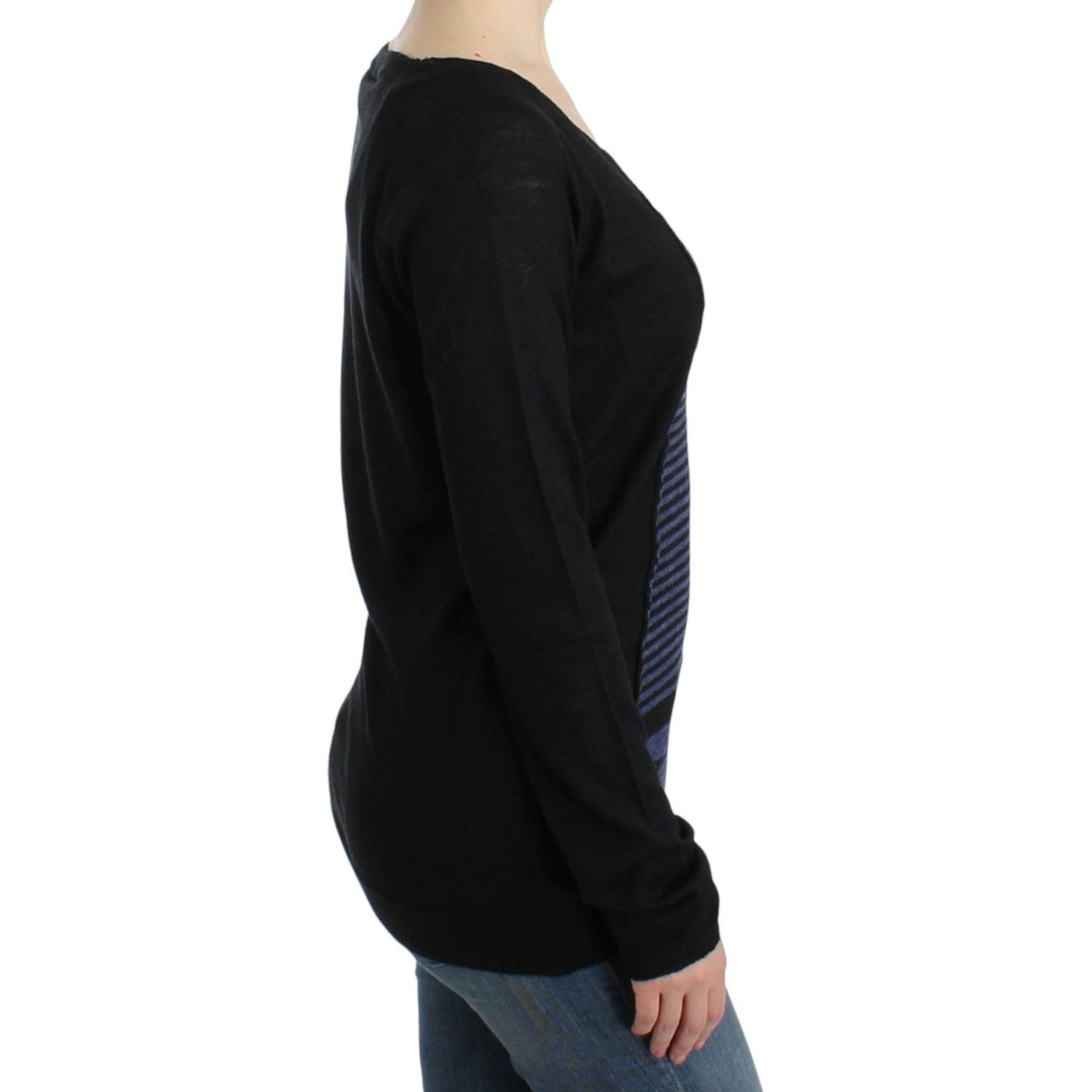 Costume National Black striped V-neck sweater