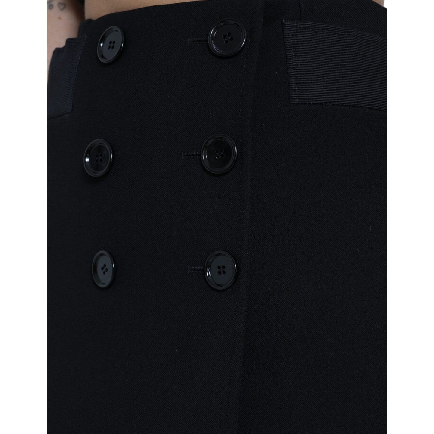 Dolce & Gabbana Black Wool Button High Waist Aline Mini Skirt