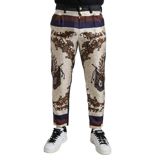 Dolce & Gabbana Elegant Silk Skinny Pants with Heraldic Print Dolce & Gabbana