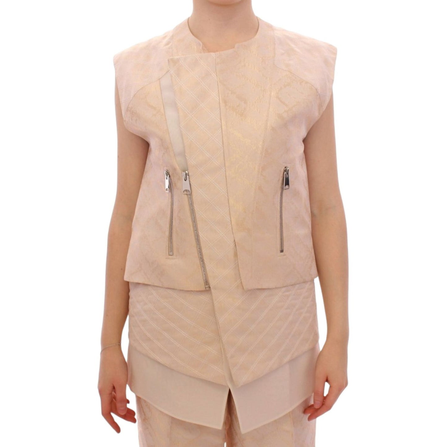 Zeyneptosun Beige brocade sleeveless jacket Zeyneptosun