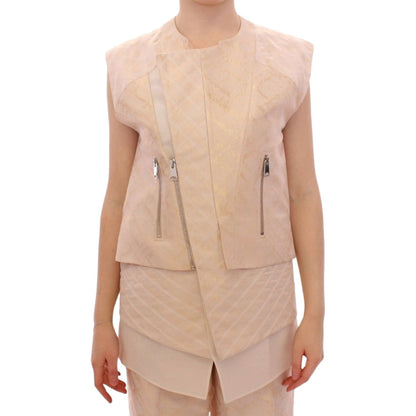 Zeyneptosun Beige brocade sleeveless jacket Zeyneptosun