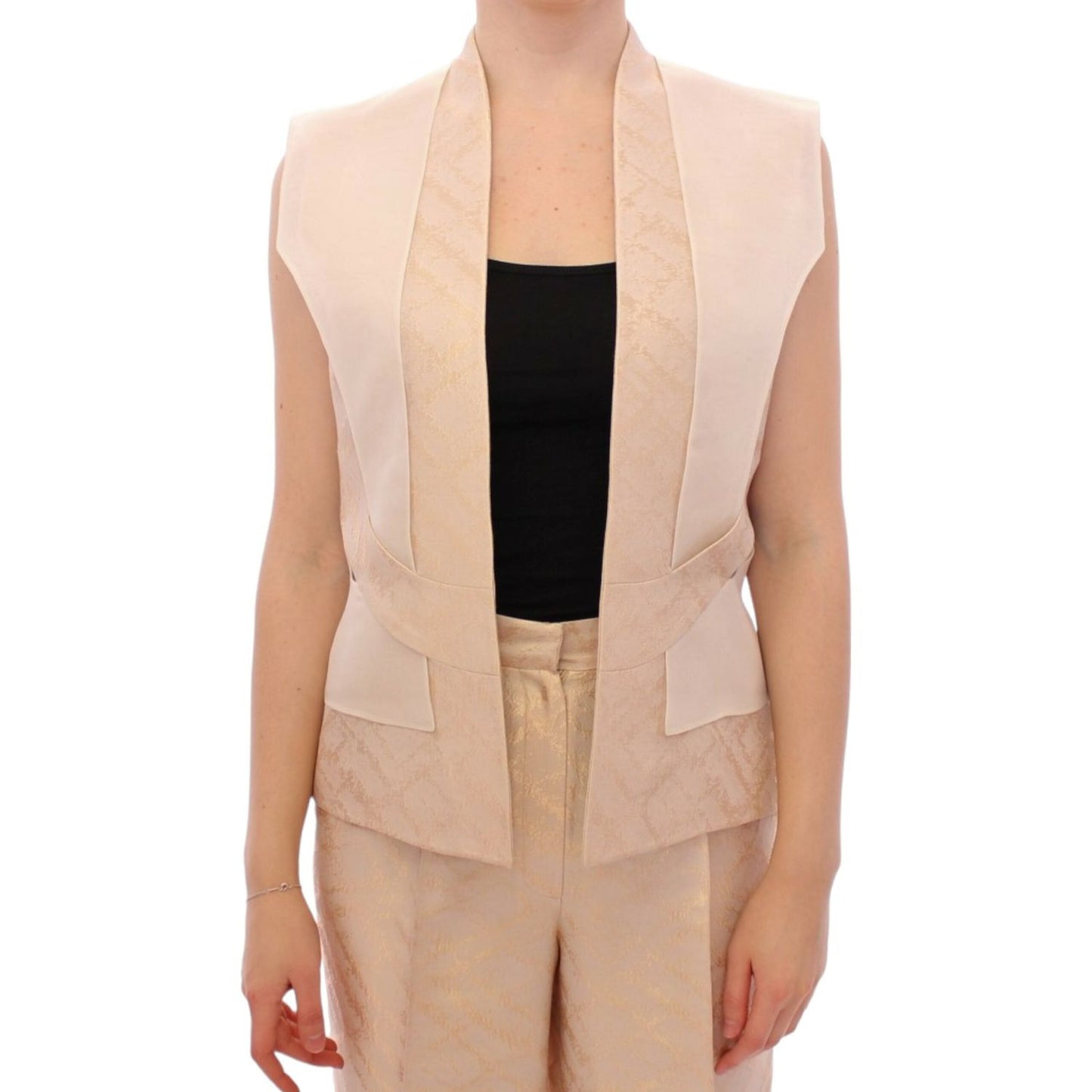 Zeyneptosun Beige brocade sleeveless jacket vest Zeyneptosun