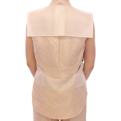 Zeyneptosun Beige brocade sleeveless jacket vest Zeyneptosun