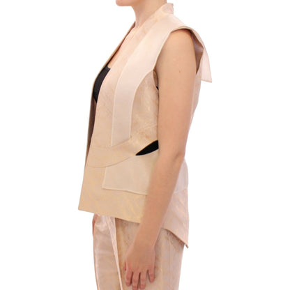 Zeyneptosun Beige brocade sleeveless jacket vest Zeyneptosun