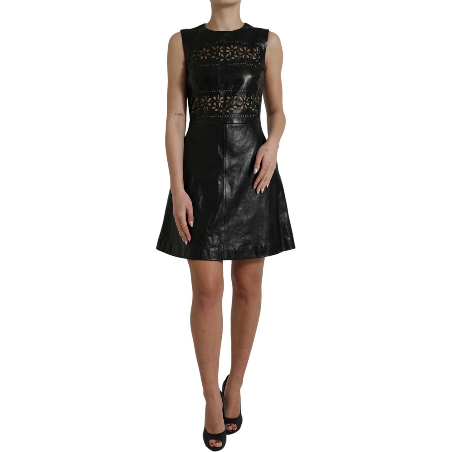 Valentino Shiny Black Nylon Cut Out A-line Mini Dress