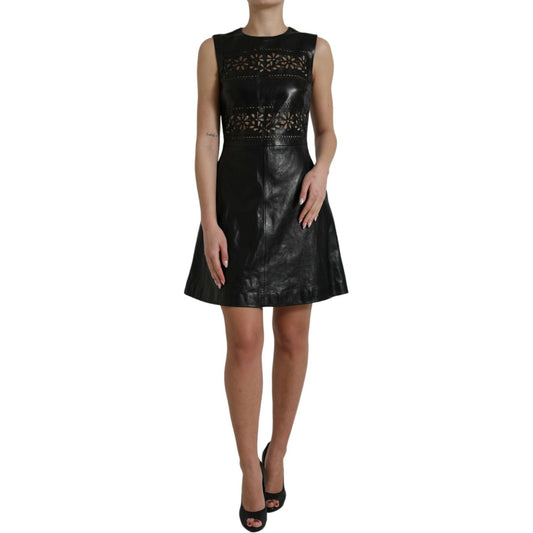 Valentino Shiny Black Nylon Cut Out A-line Mini Dress Valentino