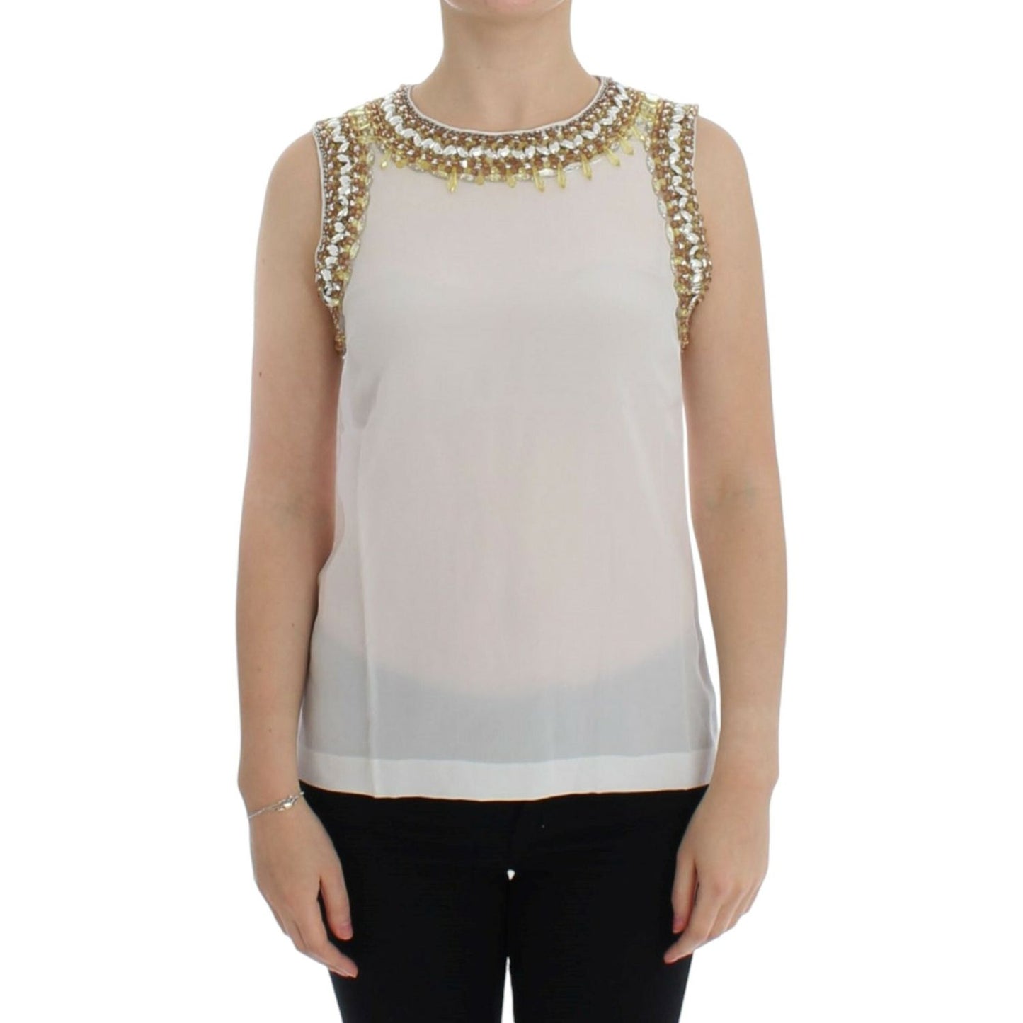 Dolce & Gabbana White crystal embellished tank top