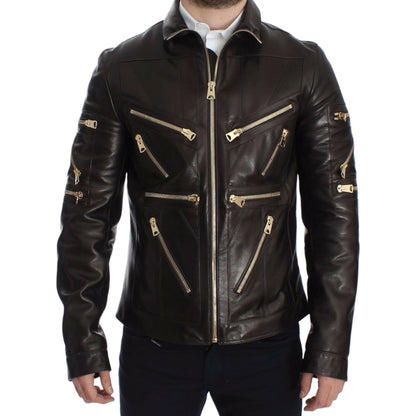 Dolce & Gabbana Brown Lambskin Leather Zipper Jacket