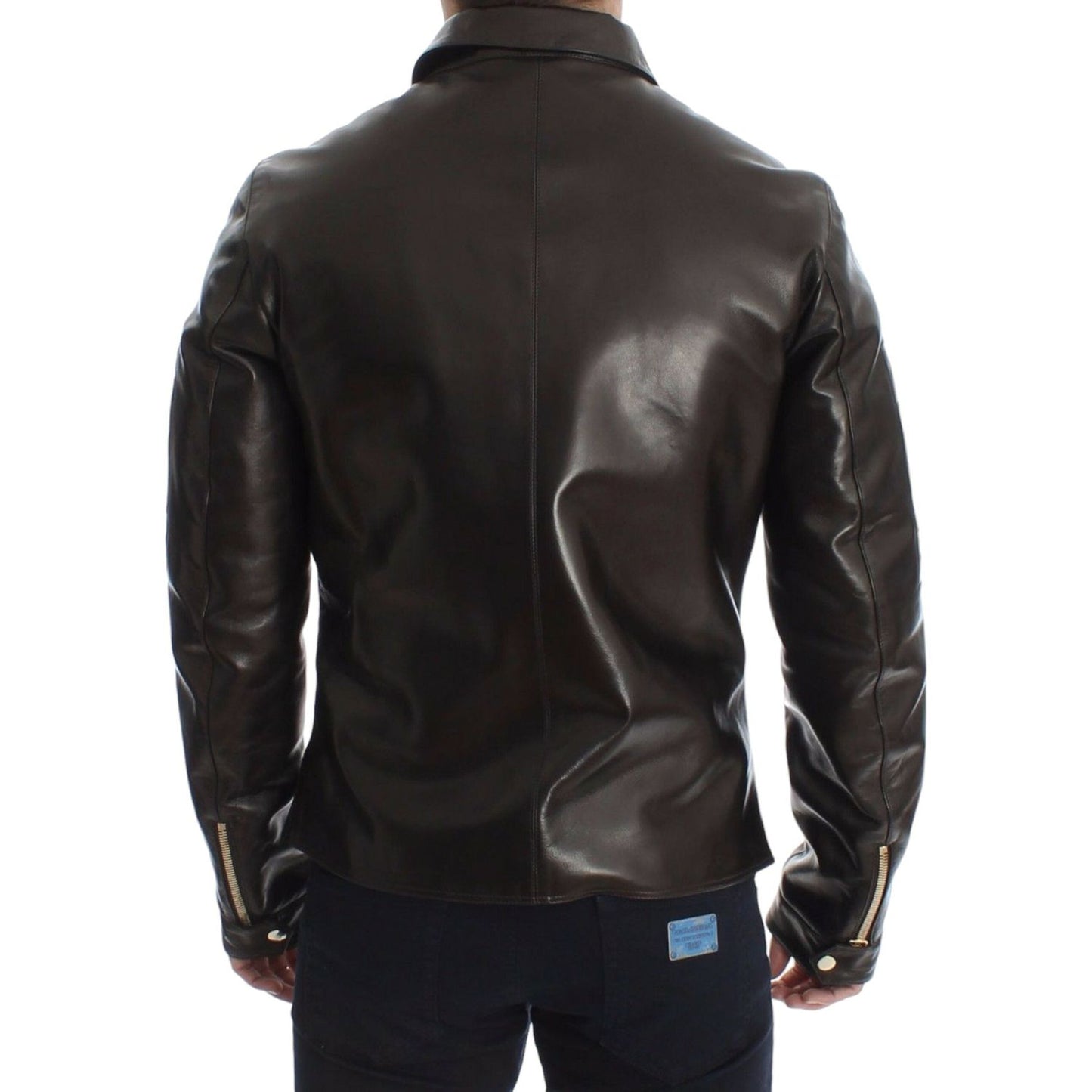 Dolce & Gabbana Elegant Brown Gold-Detailed Leather Jacket Dolce & Gabbana