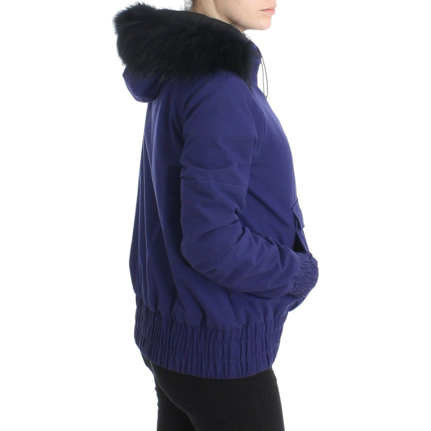 GF Ferre Chic Blue K-Way Jacket with Faux Fur Accent Coats & Jackets GF Ferre