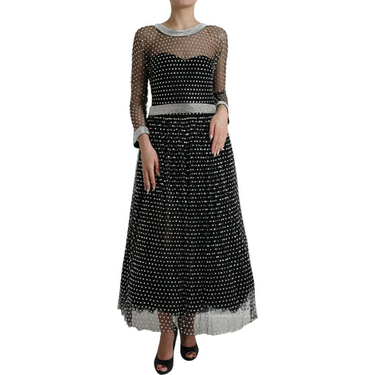 Dolce & Gabbana Elegant Crystal-Embellished Long Black Dress Dolce & Gabbana