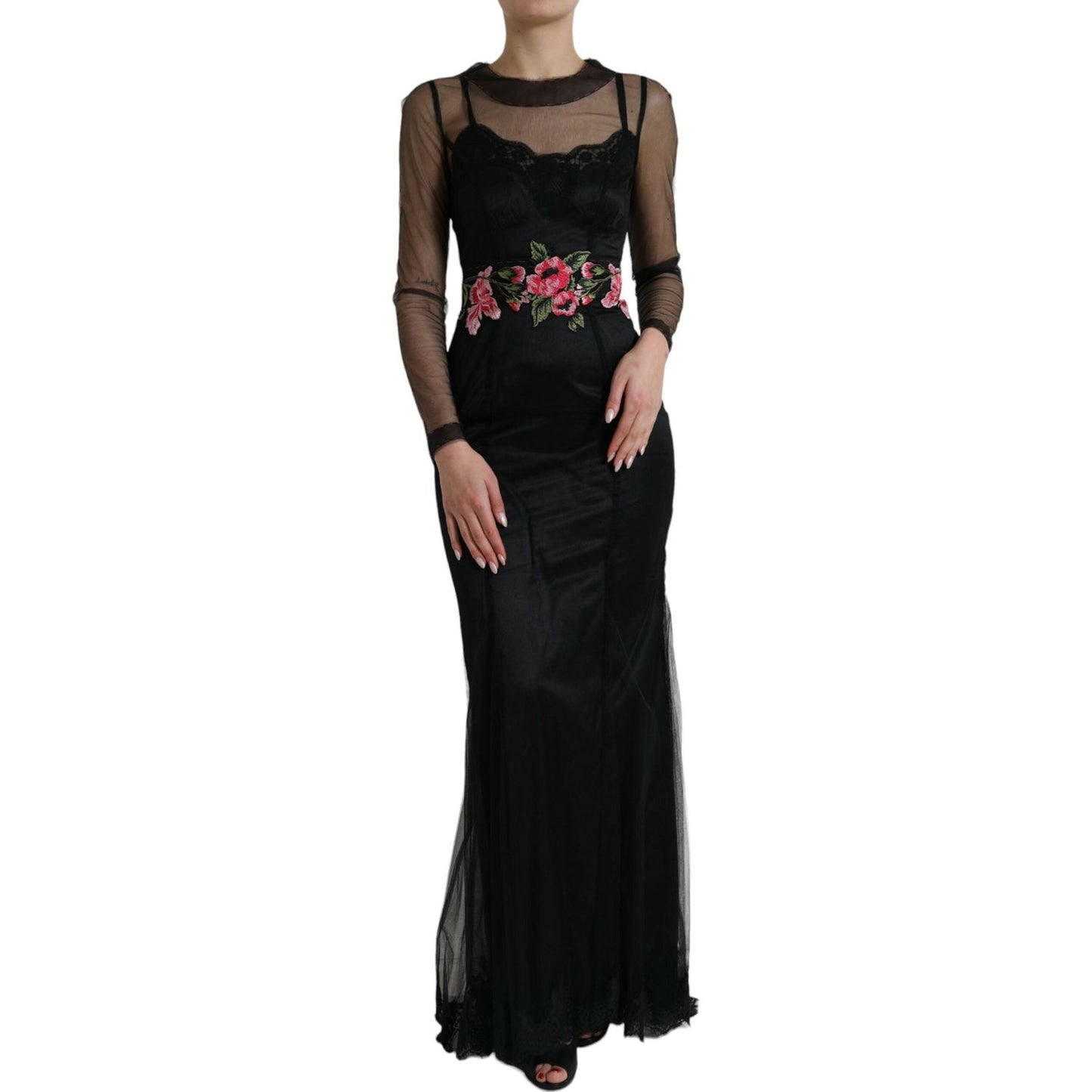 Dolce & Gabbana Floral Embroidery Tulle Long Evening Dress Dolce & Gabbana