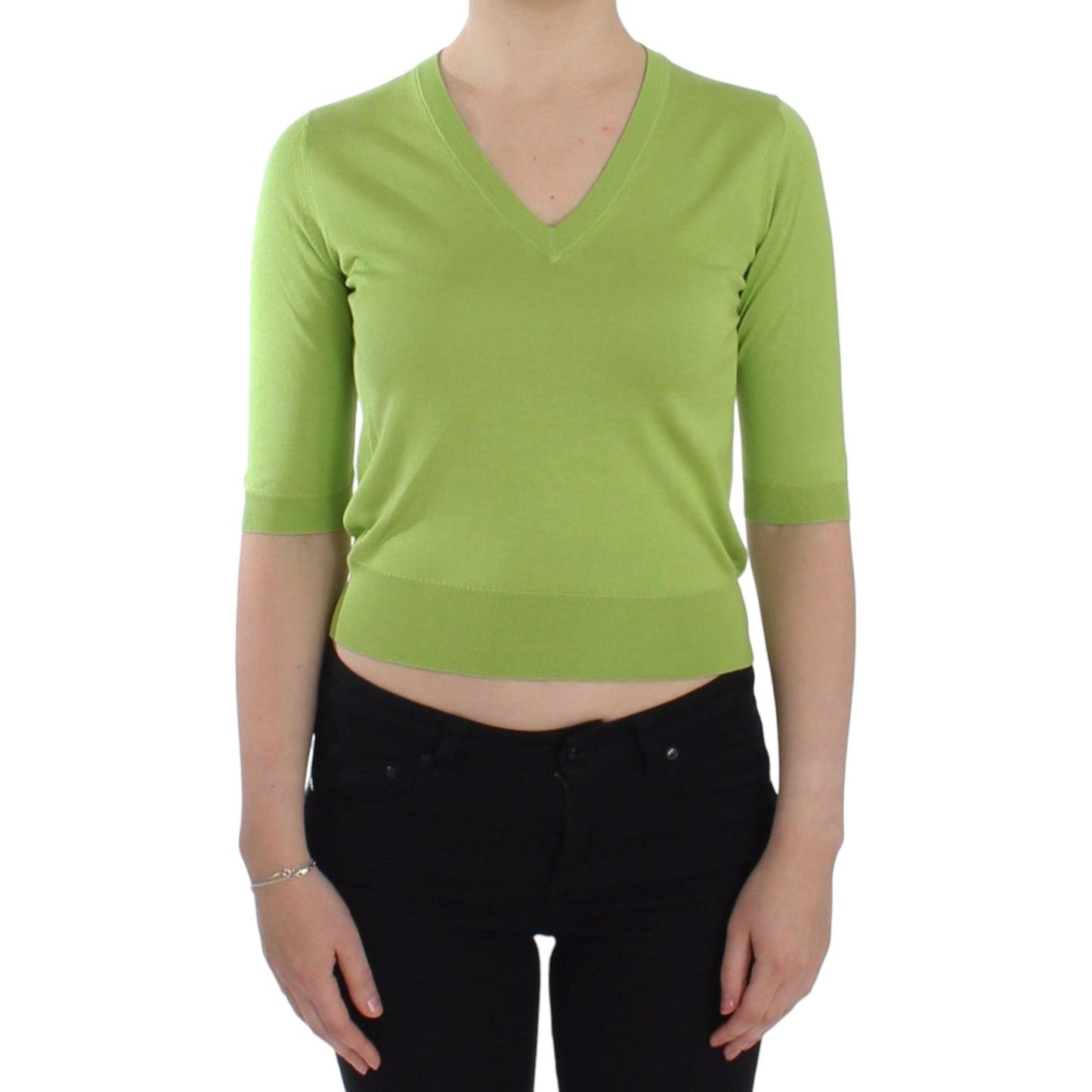 Dolce & Gabbana Green Wool V-neck Pullover Sweater Top
