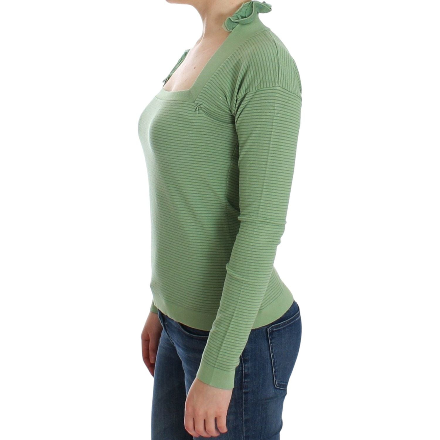 Ermanno Scervino Green Wool Blend Striped Long Sleeve Sweater